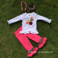 New design Thanksgiving kids turkey top set ruffle pink dot pant girls necklace and headband set